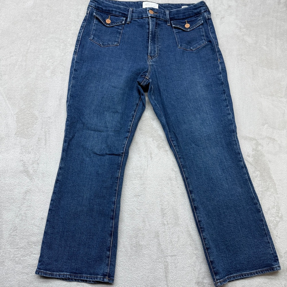 Dear John Jeans Women's 31 Jeanne Flare Blue High Rise Riders Front Flap Pockets